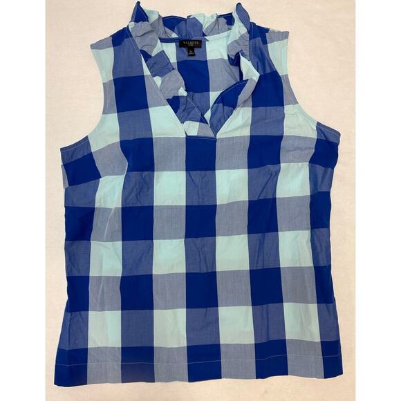 Twee Talbots Women's Ruffle Blouse Checkered Sleeveless Plaid Blue Preppy Small - Picture 1 of 6